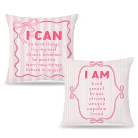 LUKIPOM Coquette Pink Bow Inspirational Pillow Covers 18x18 Set of 2, Coquette Preppy Girly Room Bedroom Decor, Aesthetic Pink Positive Affirmation Decorative Throw Pillow Covers