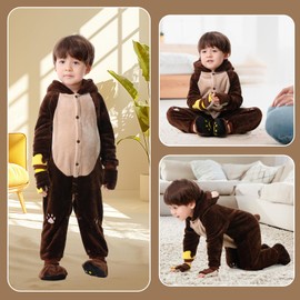 JoeRita Baby Bear Onesie Toddler Animal Bodysuit Hooded with Claw Gloves Footwear Toy Snowsuit Infant Jumpsuit Bear Costume (6-9 months)