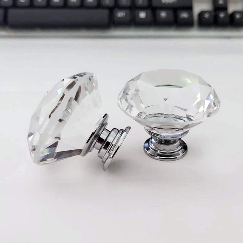 MACHSWON 2 PCS 30mm Crystal Glass Door Knobs Diamond Cut