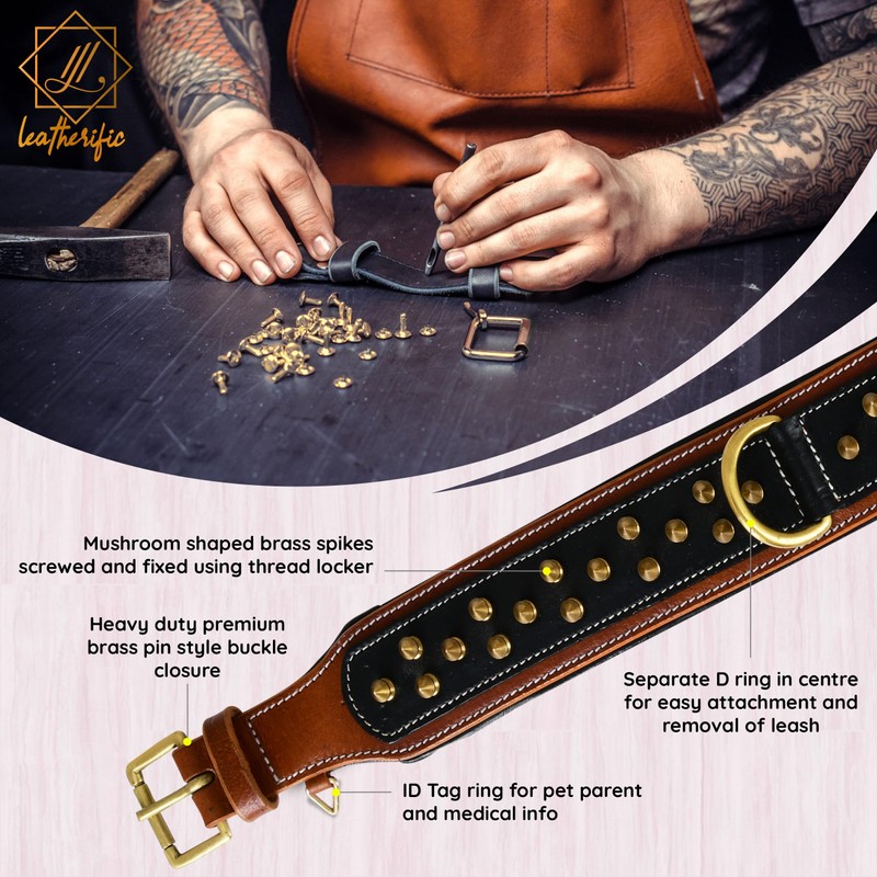 Genuine Leather Dog Collar by Leatherific, Premium Bridle Leather, Heavy