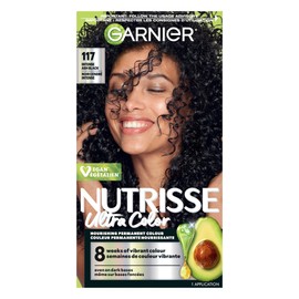 Garnier Nutrisse Ultra Color, Permanent Hair Dye, 117 Ash Black, Vibrant Colour, Silky and Smooth Hair Enriched With Avocado Oil, 1 Application