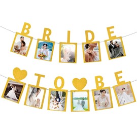 Bride to Be Bunting, Gold Hen Party Banner, Photo Frame Bunting Banner, Bride to Be Gifts Idea for Wedding, Engagement, Bridal Shower, Bachelorette Party, Hen Do Accessories Decorations