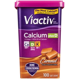 Viactiv Calcium +D Supplement Soft Chews, Caramel, 100-Count