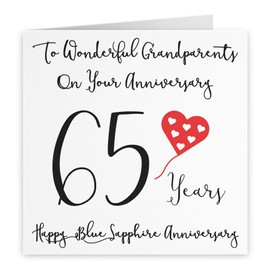 Hunts England - Grandparents 65th Anniversary Card - To Wonderful Grandparents On Your Anniversary - 65 Years - Happy Blue Sapphire Anniversary - Love Heart Collection