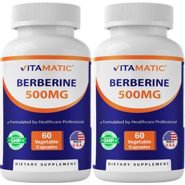 Vitamatic Vitamatic Berberine Supplement 500mg - 60 Vegetable Capsules - Made in The USA - Gluten Free - Non-GMO (2 Bottles)
