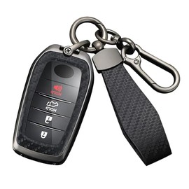 Funda para llavero con patrón de carbono compatible con Toyota Grand Highlander 2024 2025 2026 RAV4 Camry Tacoma Corolla Cruz Sienna Tundra Prius Metal y piel Soporte para llaves de coche