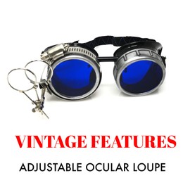 Steampunk Goggles Rave Glasses with Compass Design, Handcrafted Victorian Style, Double Ocular Loupe Silver-Blue