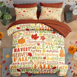 Pamnest Fall Comforter Set Queen Size, Autumn Thanksgiving Pumpkins 7 Pcs Bedding Set for Kids and Adults, Nature Farmhouse Bed Sheet Sets with Fitted Sheet 2 Pillowcase & 2 Sham for Bedroom Bed Decor