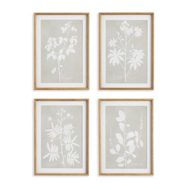 Napa Home & Garden Foliage Study Set of 4: Elegant Prints on Taupe Beveled mats Warm Wood Frames Perfect for Sophisticated Home Decor. Grey