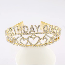 YADIRF Women Girls Birthday Tiara Crown Rhinestone Queen Princess Elegant Crown With Combs For Birthday Party Headbands (Gold)