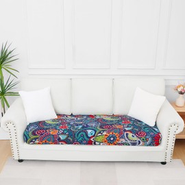 Smiry Printed Couch Cushion Covers, Stretch Soft Couch Covers for Sofa, Washable Non-Slip Sofa Slipcover Furniture Protector for Indoor and Outdoor (Large, Blue Green)