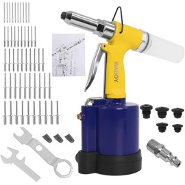 Wadoy Heavy Duty Air Rivet Gun Kit - Professional Pneumatic Pop Riveter with 5 Nosepieces (1/4", 3/16", 5/32", 1/8", 3/32") & 50PCS Rivets, 3916lbs Pulling Force, 1/4" NPT Industrial Air Rivet Gun