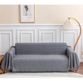 Deep Dream Sofa Cover, Sectional Couch Covers, Couch Covers for 3 Cushion Couch, Couch Cover for Dogs, Geometrical Jacquard Fabric Sofa Cover (Large, 71" x 102", Dark Grey)