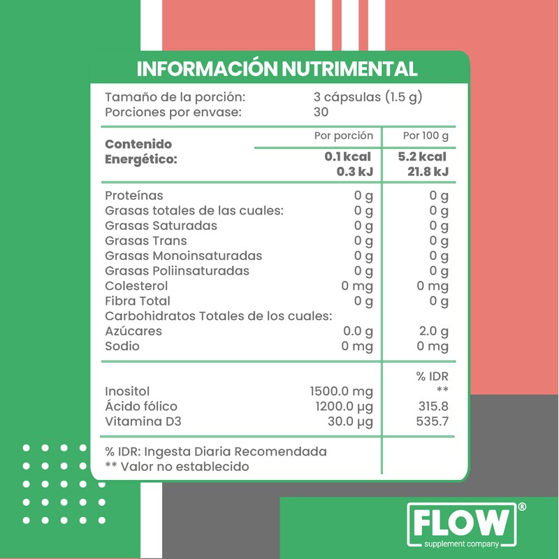 Myo Inositol 90 cápsulas 500 mg FLOW