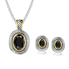 UNY Elegant Wedding Jewelry Sets CZ Crystal French Clip Earring Enhancer Pendant Designer Inspired Valentine Gifts (Black)