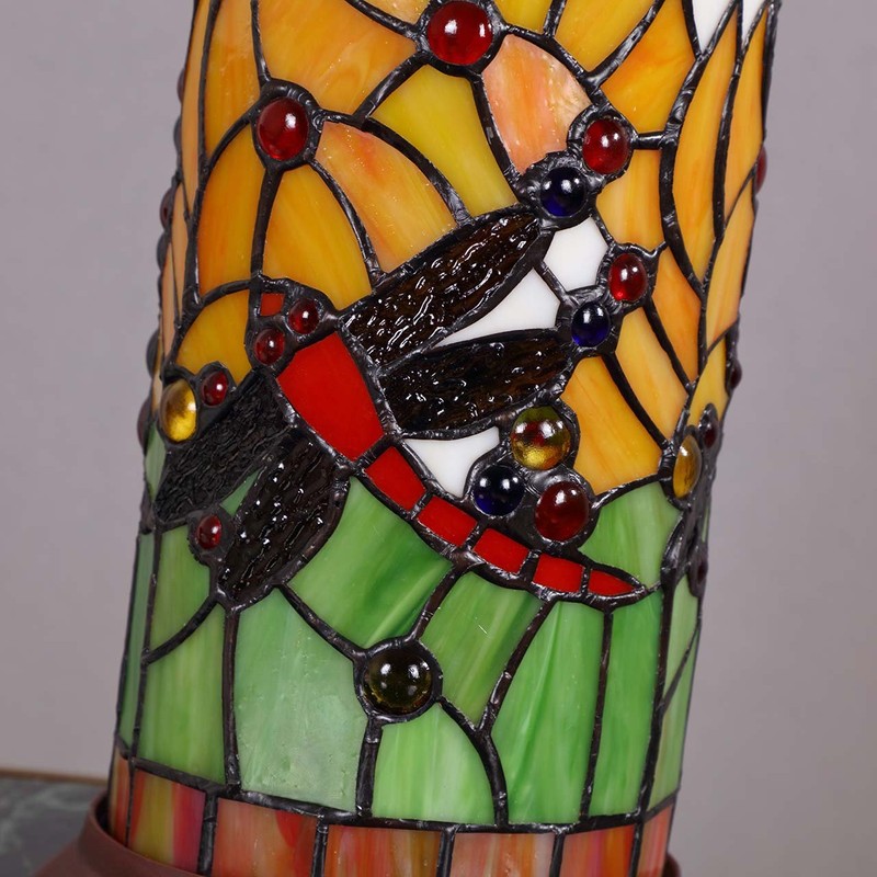 Bieye L10650 Dragonfly Tiffany Style Stained Glass Mini Table Lamp