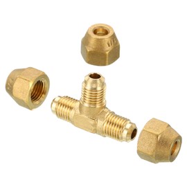 PATIKIL 1/4" x 1/4" x 1/4" Brass Pipe Fitting, Flare Tee Tube Fitting Pipe Adapter Connector with Nut for Air Conditioner Refrigeration Plumbing