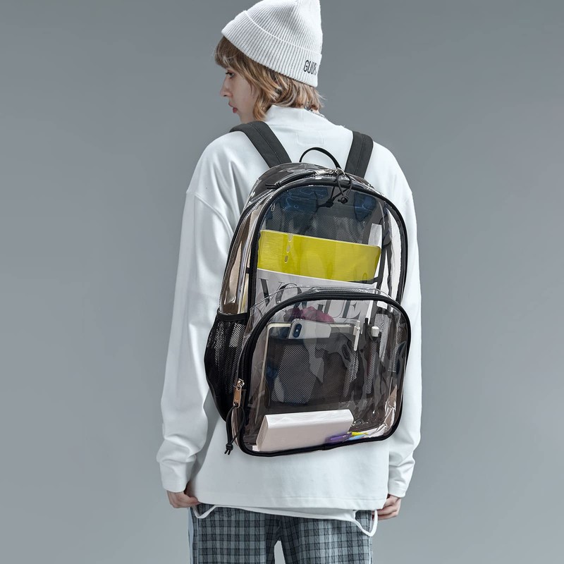 MIRLEWAIY Large Clear Backpack Durable See Through Transparent Book-bag Heavy