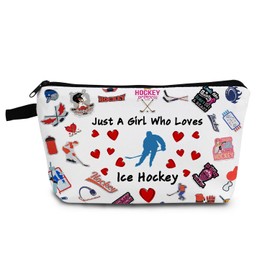 YULUENZE Ice Hockey Gifts Just Love Ice Hockey Makeup Bag Travel Toiletry Cosmetic Bag with Zipper Birthday Gifts for Women Ice Hockey Lovers Fans Players Team