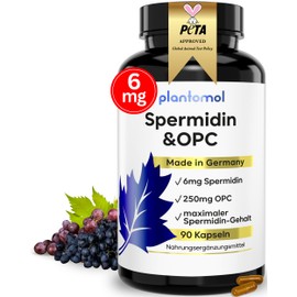 90 Spermidin Kapseln hochdosiert mit 6mg Spermidin + 250mg OPC Traubenkern-Extrakt hochdosiert je Kapsel - einzigartige Kombination aus Spermidine Kapseln hochdosiert & OPC Kapseln hochdosiert - vegan