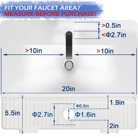 Kitchen Sink Splash Guard, 20IN Longer Silicone Faucet Guard & Draining Mat, Bathroom and Kitchen Sink Organizer, Sink Faucet Mat Water Splash Guard Behind Faucet Accessories Gadget, 20” x 5.5”, White