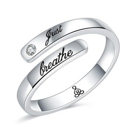 MDJY 925 Sterling Silver Inspirational Rings for Women Hope Rings Encouragement Jewelry (Just Breathe With Zircon), Sterling Silver, Created Zircon