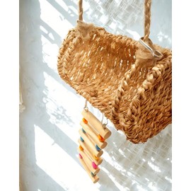 Aiqriwv Hermit Crab Hideout with Natural Wood Ladder - Aquarium Climbing Bridge Ramp for Small Animals - Habitat Accessory for Crabs,Hamsters,Birds