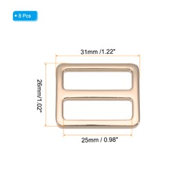 PATIKIL Metal Tri-glide Slide Buckle 25mm, 8 Pcs Zinc Alloy Adjuster Sliders Webbing Strap Fasteners for Bag Belt Dog Collar Harness Backpack, Light Gold