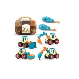 Eucomir 4 in 1 Construction Vehicles Digger Toys Set DIY Excavator Truck Toy for 3 Years Old Boys, Building Educational Take Apart Assembly Engineering Truck for Kids with Screwdriver, Blue