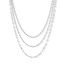 SKENUDY Silver Necklace for Women Non Tarnish,Waterproof Stainless steel,Silver Women's Stacking Necklace,Gift Essentials for Women