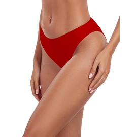 Colloyes Women's Swim Bottoms High Cut Mid Waisted Moderate Coverage Bikini Bottoms Red Size Large