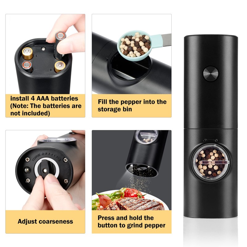 Electric Pepper Grinder or Salt Mill, Battery Powered Automatic Pepper