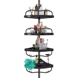 Sempicad Shower Caddy,Shower Caddy Tension Pole with 4 ABS Baskets,Shower Storage Shelf with 56 to 125 Inch Adjustable Stainless Pole for Bathroom Black