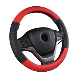 SFONIA Car Steering Wheel Cover Steering Wheel Protector PU Leather Universal 38cm / 15" Anti-slip Breathable Durable (Red)