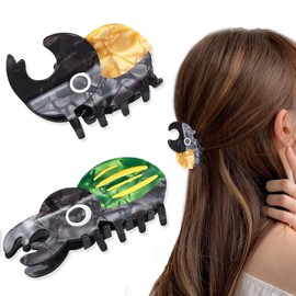 2 PCS Rhinoceros Beetle Hair Clip Fantasy Hair Claw Clip Acetate Barrettes for Thick & Thin Hair Medium Hair Clips Funny Animal Non-Slip Headdress Strong Hold Hair Accessories for Women & Girls