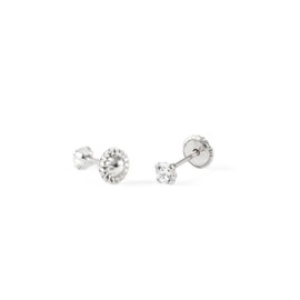 Mondepetit - 18ct White Gold Cubic Zirconia 3 mm Children's Baby Earrings shine