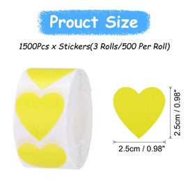 MECCANIXITY 1500 Labels Yellow Heart Stickers 1 Inch Heart Shaped Sticker Labels Self-Adhesive Cute Decals for Envelope Valentine's Day Scrapbook Award Charts (3 Rolls, 500 Labels Per Roll)