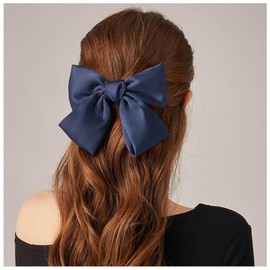 Xduargs Vintage Bow Hair Clips Large Satin Bow Hair Clip Barrettes Silk Hair Clip Barrette Big Bowknot Hairclip Satin Ribbion Bowknot Clip Headpiece Accessory for Women Headdress(Blue)