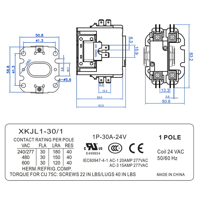 Dreyoo Carrier HVAC Motor Contactor, 24V 30 A Coil 1