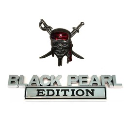 1x Pirate Plus 1x Black Pearl Edition Metal Emblem Sticker Badge Replacement for Universal Car Truck, RV, Scooter, SUV (Silver Black)