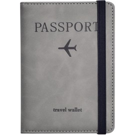 Passport Holder, Passport Cover with Credit Card Slot and Boarding Pass Slot Combo, Passport Wallet Case Book Travel Must Have, RFID Blocking Leather Travel Accessories, Grey