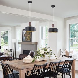 TeHenoo Pendant Lighting,Large Pendant Light,Brass Accent,Adjustable Metal Hanging Light Fixture for Kitchen, Dining Room, Black