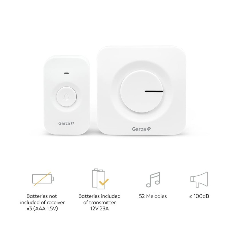 Garza - Portable Wireless Doorbell 1 Push Button + 1