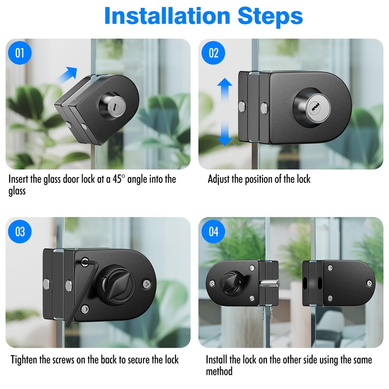 Ranbo Frameless Double-Sided Glass Door Lock,Clamp-On No-Drill,304 Stainless Steel,for 3/8"–1/2"(10-12mm)