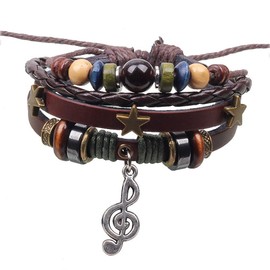 Wedity Bracelet with Music Notes Braided Bracelet with Stars Rope Bracelet Made of Leather Hand Accessories for Men and Women