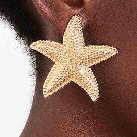 Inilbran Boho Starfish Earrings Gold Starfish Shell Earrings Vintage Ocean Starfish Earrings Summer Beach Starfish Statement Earrings Beach Starfish Earrings Jewellery for Women, Zinc, No Gemstone