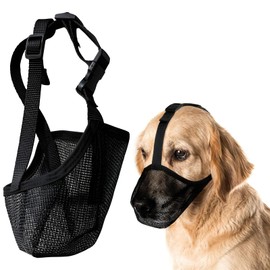 USYSGT Round Mesh Dog Muzzle, Breathable Muzzle for Small Medium Large Dogs with Adjustable Ring to Prevent Barking and Biting (S)