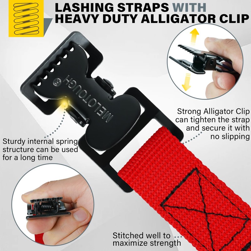 MELOTOUGH 4Pk 1" x 2ft Lashing Strap with Alligator Thumb