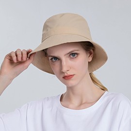 MMOOVV Sonnenhut mit breiter Krempe, Schutz Strandhut, Verstellbarer Eimerhut, Sommerhüte Sonnenhut Aus Stoff (Beige, One Size)