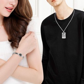 Uloveido Couples Rose Gold Plated Lock Bangle Bracelet and Key Necklace with Cubic Zirconia for Women and Men Stainless Steel Necklace Bracelet Set for Boyfriend Girlfriend Y474